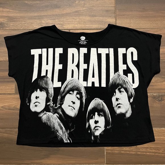 Unknown Tops - The BEATLES black CROP TEE short sleeve SCOOP NECK size XL (15-17)